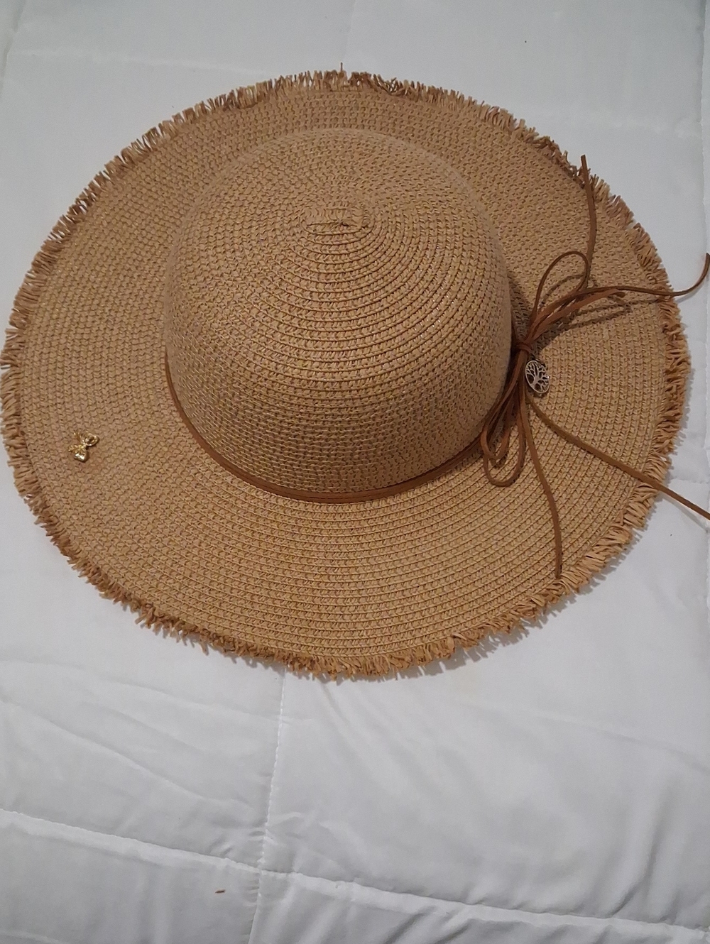 Royal Road Womans Wide Brim Straw Sun Hat with Bow - Tan